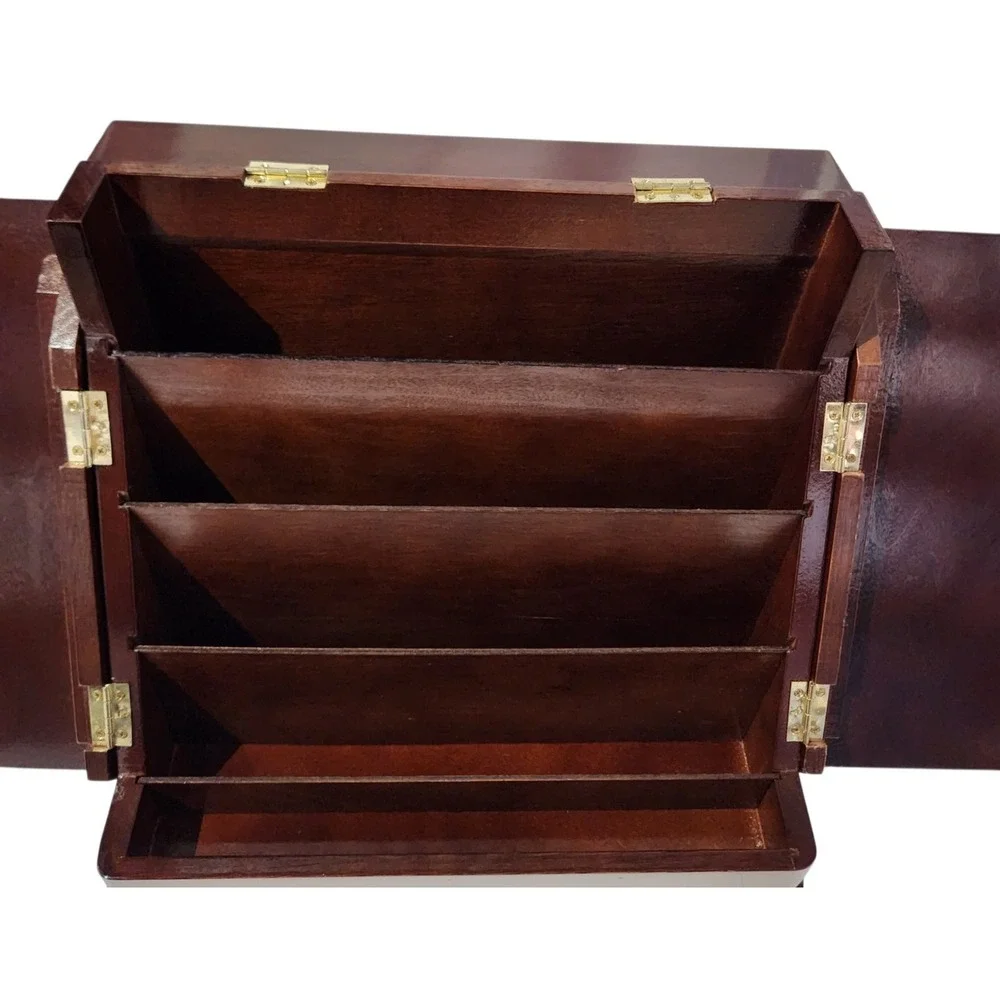The Bamboo Co Wooden Desktop File Organizer Mail Sorter Cabinet Cherry Finish